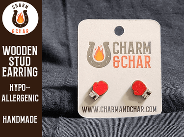 Boxing Gloves Wood Stud Earrings - Sports Fashion Earring - Stud Earring - Charm and Char